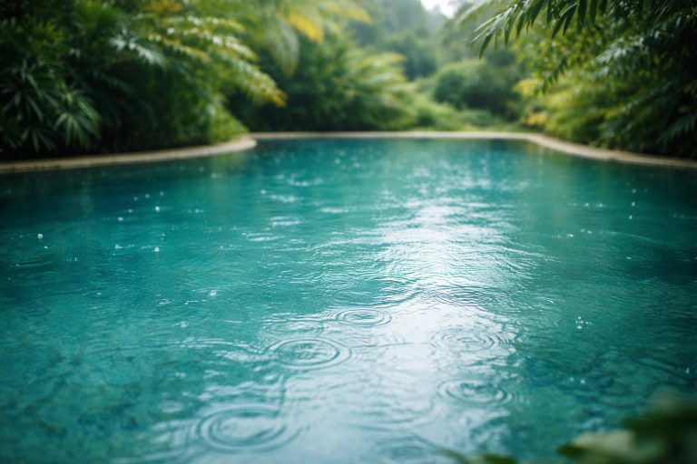 piscine-eau-turquoise-verdure-gouttes