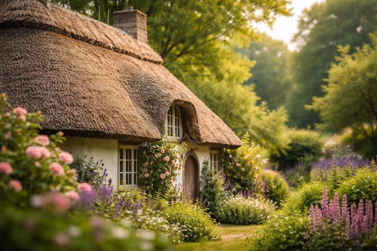 toit-chaume-maison-campagne-fleurs